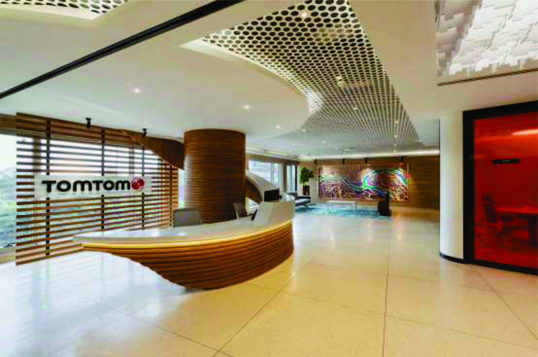TomTom Pune — entrance wall graphics, arrow and map mural